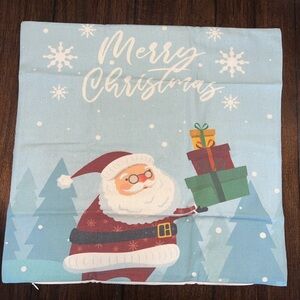 Merry Christmas Santa Claus Pillow Cover - Blue